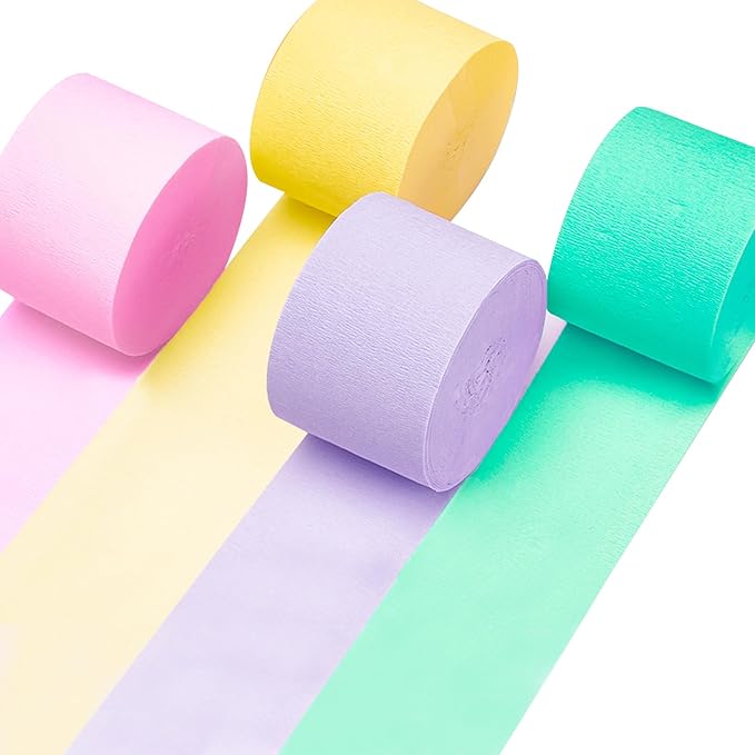 PartyWoo Pastel Crepe Paper Streamers 4pcs 328ft Pack of Pastel