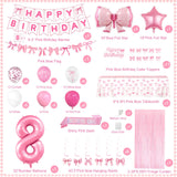 8th Pink Birthday Decorations for Girls, Pink Bow Coquette Birthday
