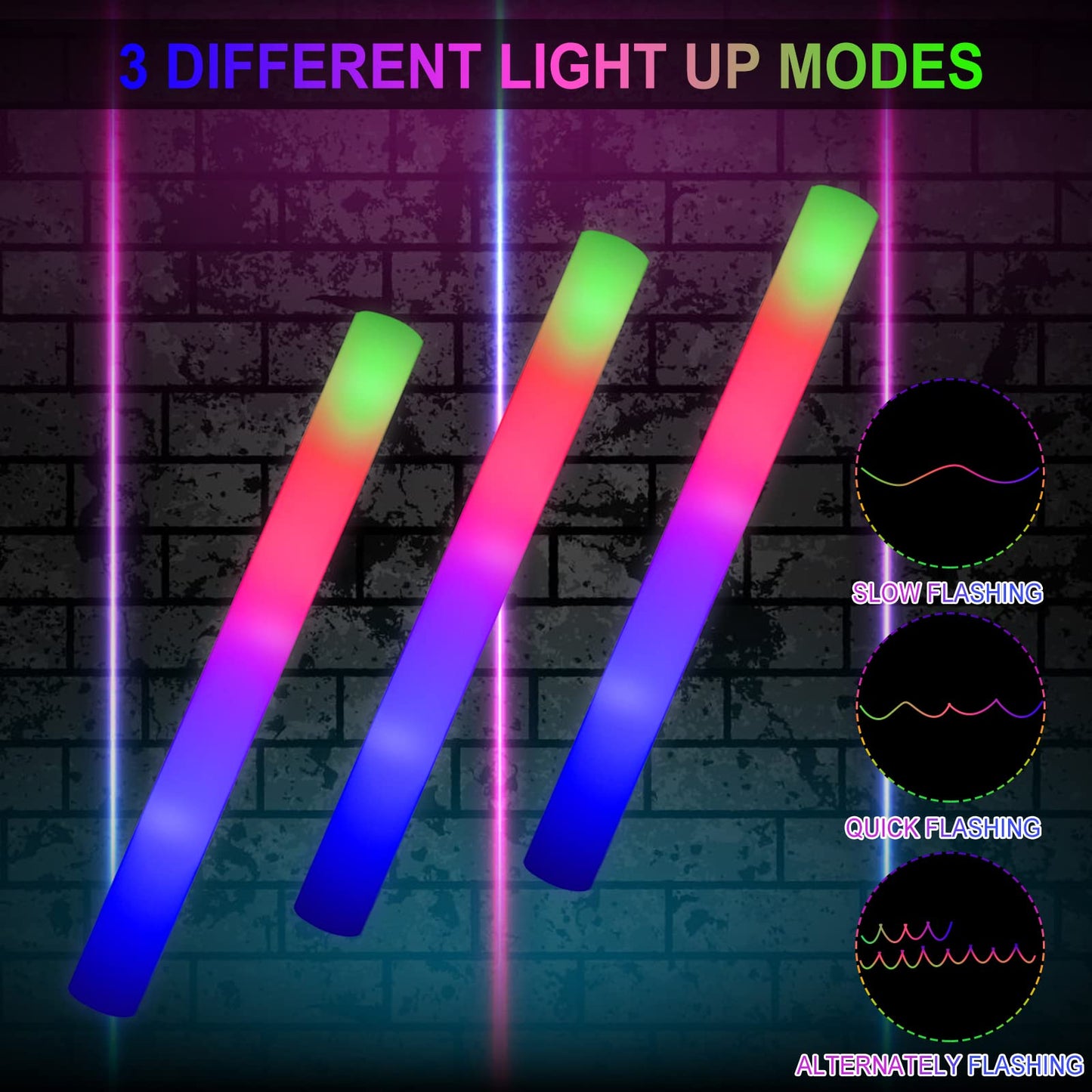 LifBetter 118 pcs Glow Foam Sticks, LED Glow Sticks 3 Modes Colorful