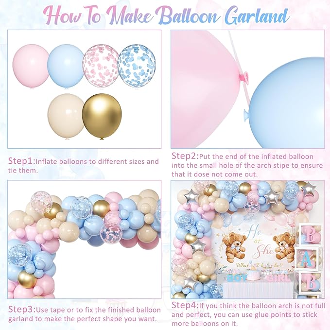 Bear Gender Reveal Balloon Boxes Decorations 158pcs Pink Blue