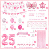 25th Pink Birthday Decorations for Women, Pink Bow Coquette Birthday