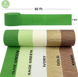 AOYOO 5 Rolls Crepe Paper Streamers - Sage Olive Green, Gold & Ivory