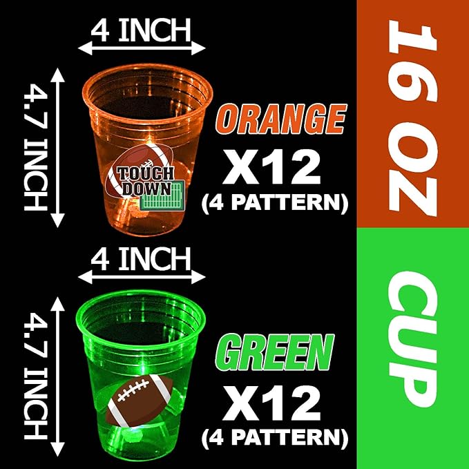 mishunyus 24 Pcs Glow Football Cups Decorations, Superbowl Party