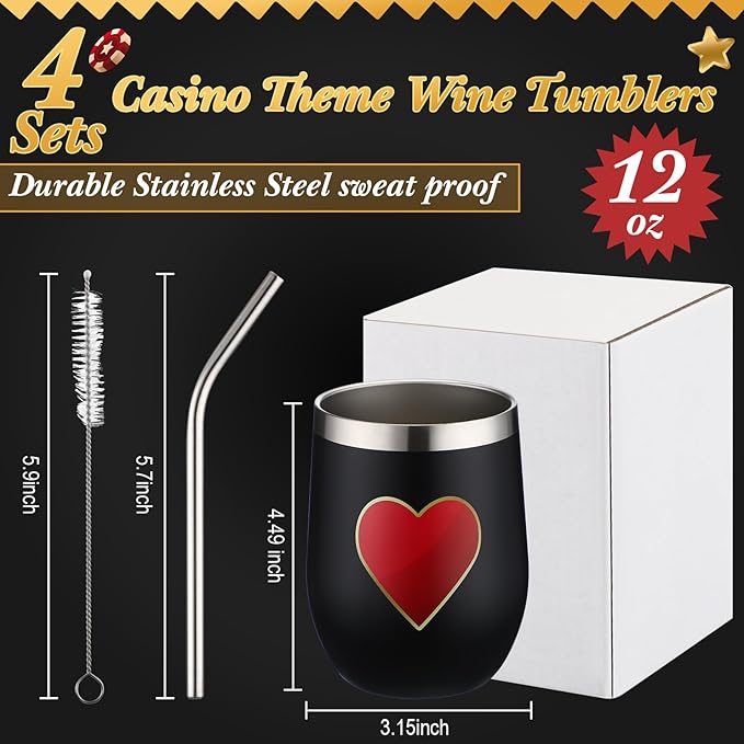4 Pcs Casino Party Cups Pokers Glasses Stainless Steel Wine Tumblers