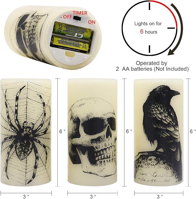 Halloween LED Flameless Flickering Candles Battery Operated with 6H
