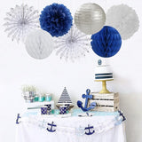 Navy-Blue White Silver Party Decorations - 14pcs Kits Paper Lanterns