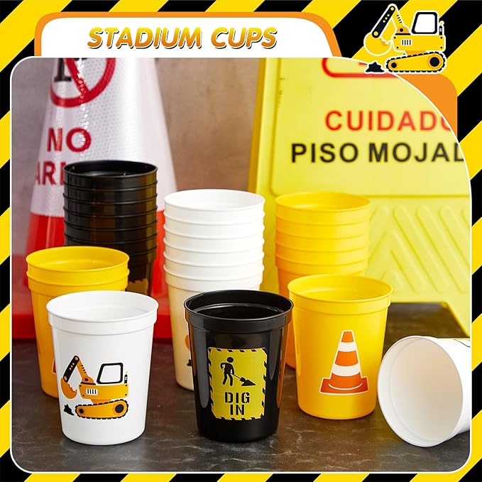 24 Pcs Construction Party Favors 16oz Construction Cups Thick