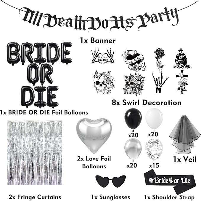 Bride or Die Bachelorette Party Decorations 100pcs with Till Death