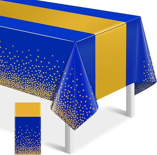 MASHAN 1Pcs Blue Gold Tablecloth Party Decorations,Plastic Royal Blue