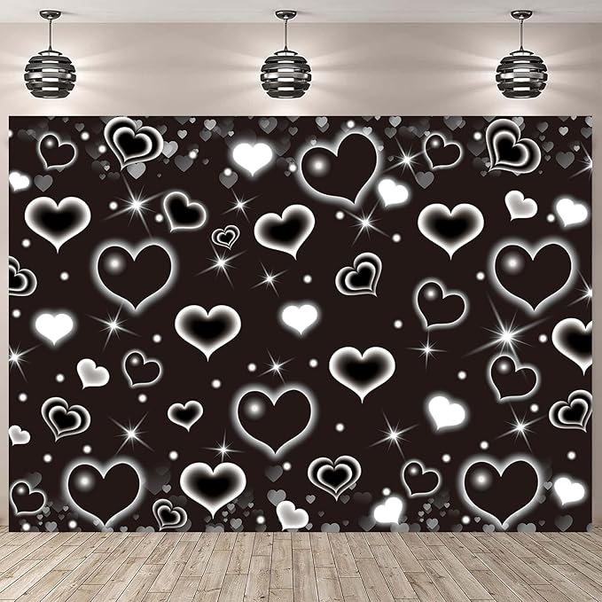 Black Heart Early 2000s Backdrop 7x5FT Valentine's Day Photography