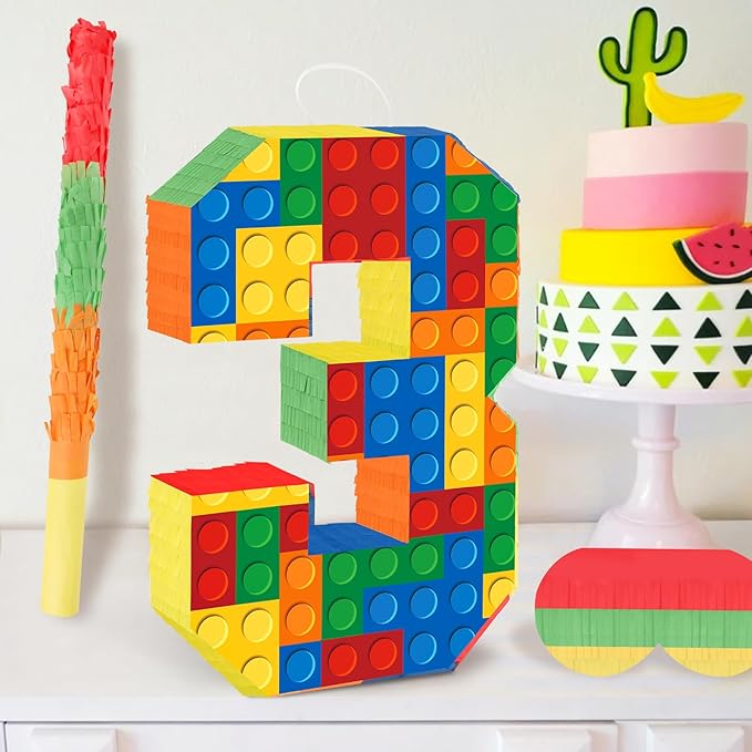 Building Blocks 3rd Birthday Party Decorations Number 3 Pinata with