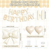 Beige Happy Birthday Balloon Banner, 38Inch Bow Aluminum Foil