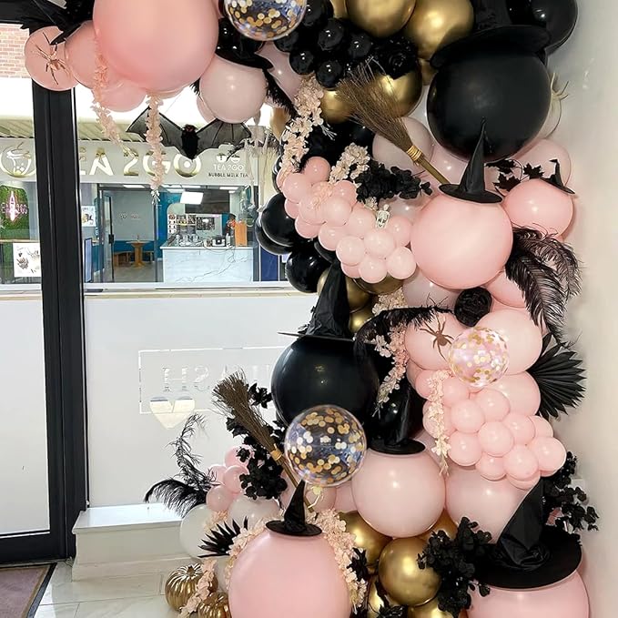 Black Pink and Gold Balloon Garland Arch Kit 156 Pastel Pink Matte