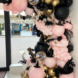 Black Pink and Gold Balloon Garland Arch Kit 156 Pastel Pink Matte
