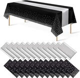 24Pack Disposable Plastic Tablecloths and Satin Table Runner Set Black
