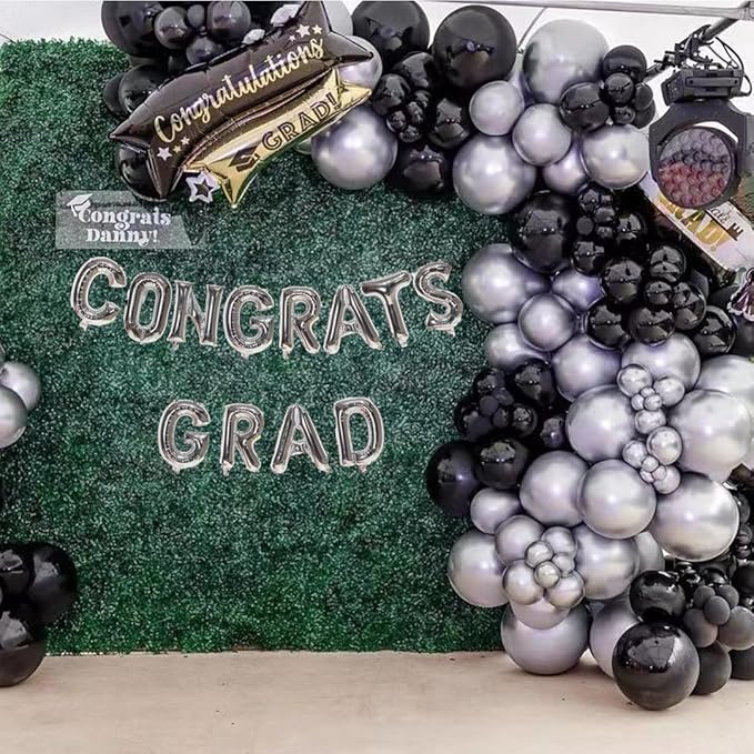 Black and Metallic Silver Balloons, 50PCS Black and Silver Balloons
