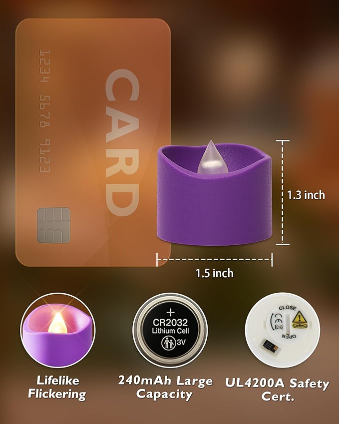 Homemory Purple Tea Lights Candles Battery Operated, 200+Hour Flameles