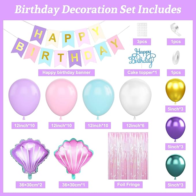 Mermaid Birthday Decorations Supplies Purple Pink Teal Blue Balloons