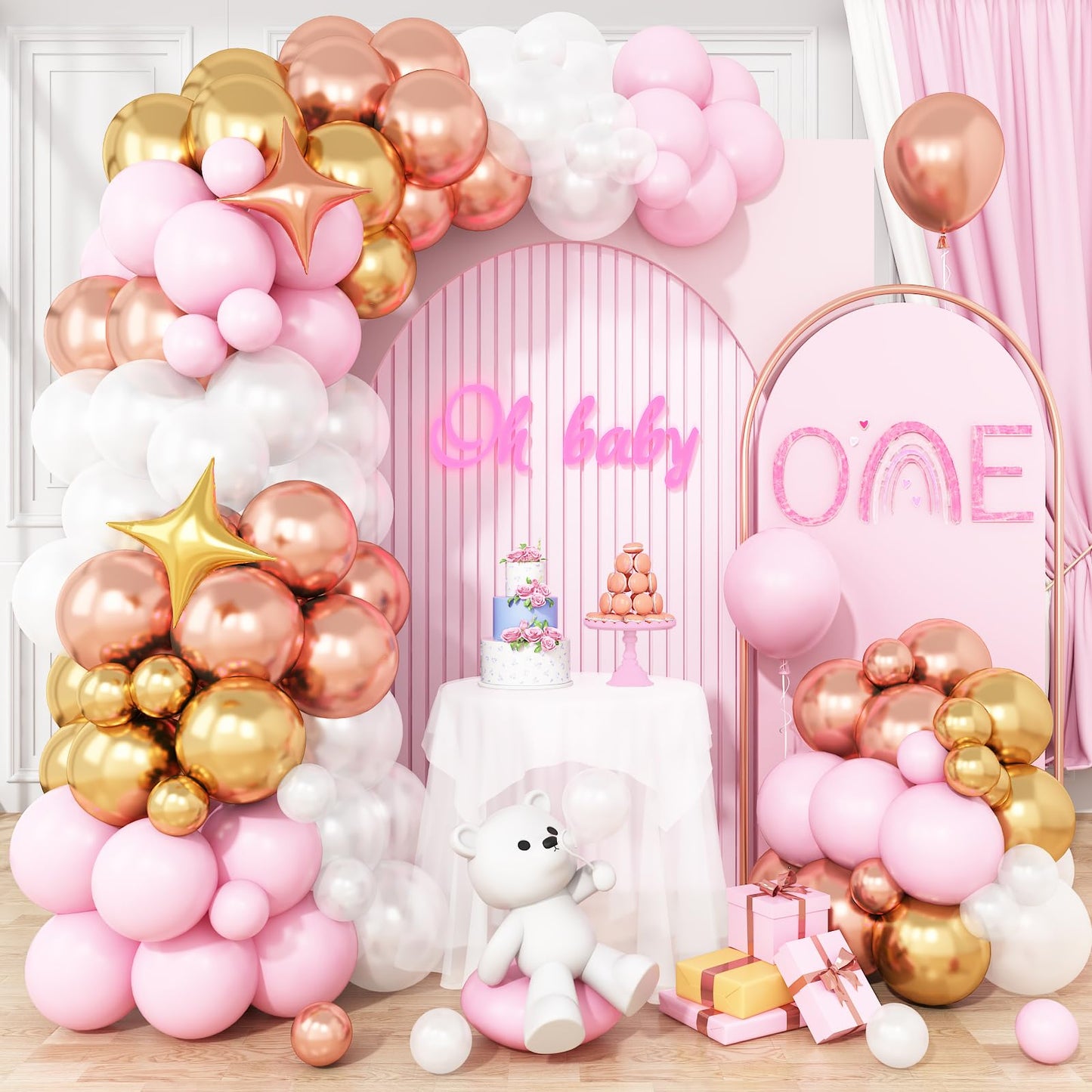 Pink and White Balloon Arch Kit, Pink and Gold Balloons Garland with