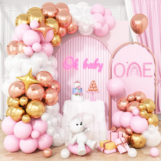 Pink and White Balloon Arch Kit, Pink and Gold Balloons Garland with