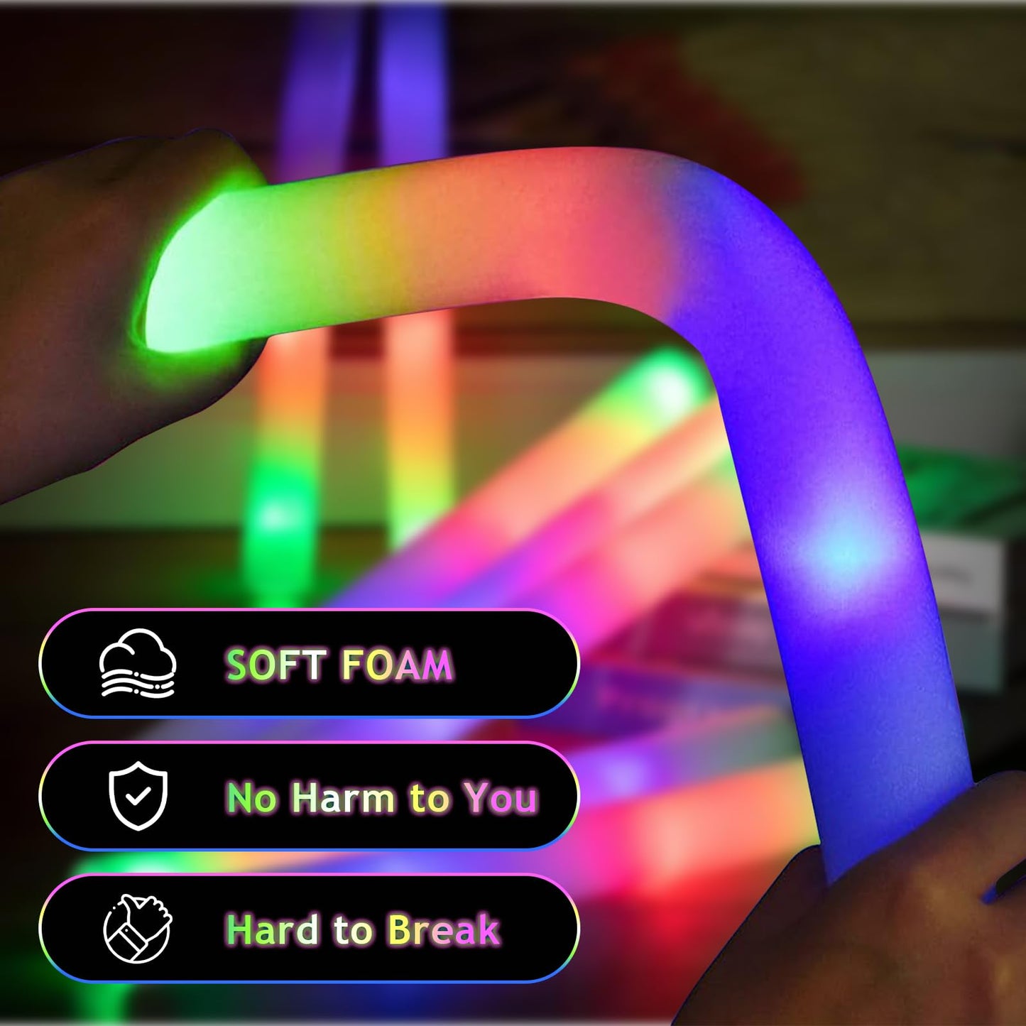 Blu7ive 30pcs Foam Light up Sticks Bulk, Glow in the Dark Party