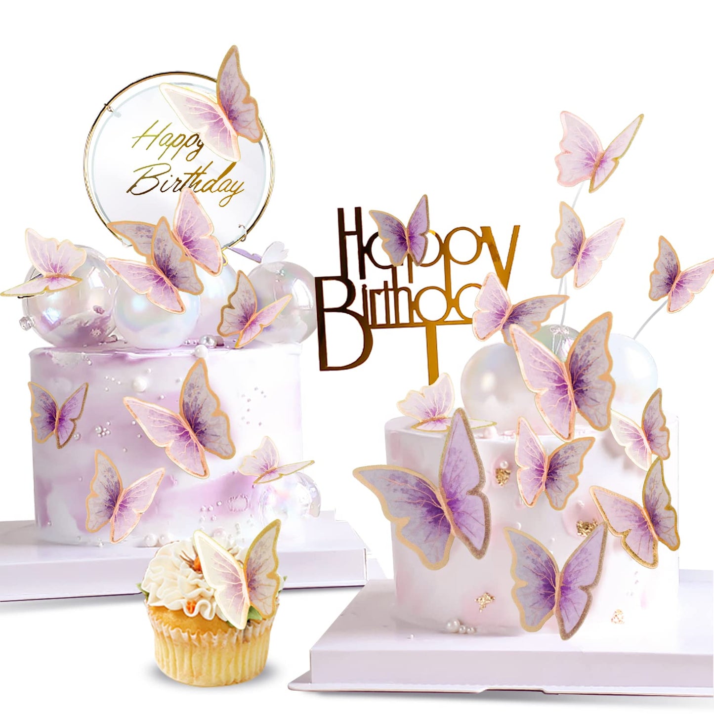 LANGPA 22-Pieces Butterfly Cake Decorations With Happy Birthday Purple