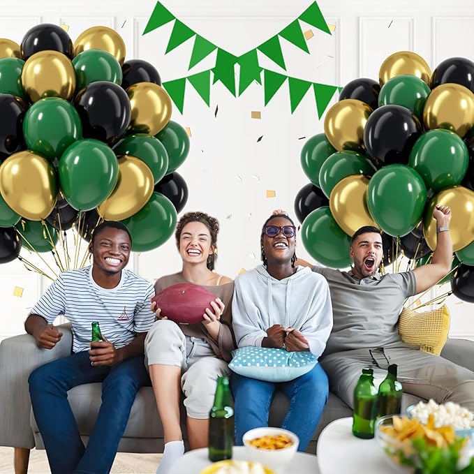 60pcs Green and Black balloons 12inch with Dark Green Metallic Gold