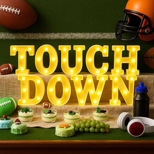 9 Pcs Football Party Decorations 'touchdown! ' LED Lights Sign Rugby