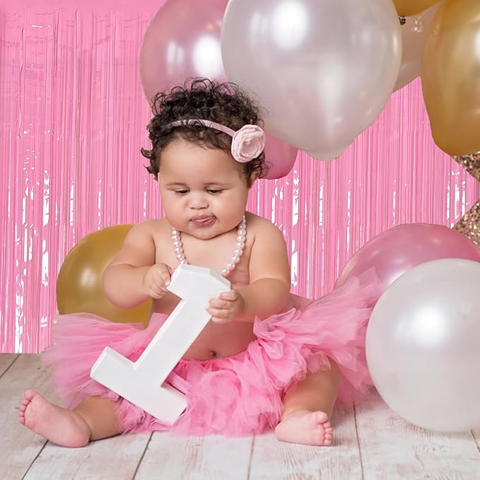 5 Pack Foil Curtain Pink Backdrop Streamers Metallic Tinsel Fringe