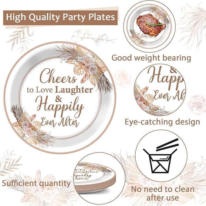 96Pcs Boho Bridal Shower Party Plates and Napkins for Bride Wedding