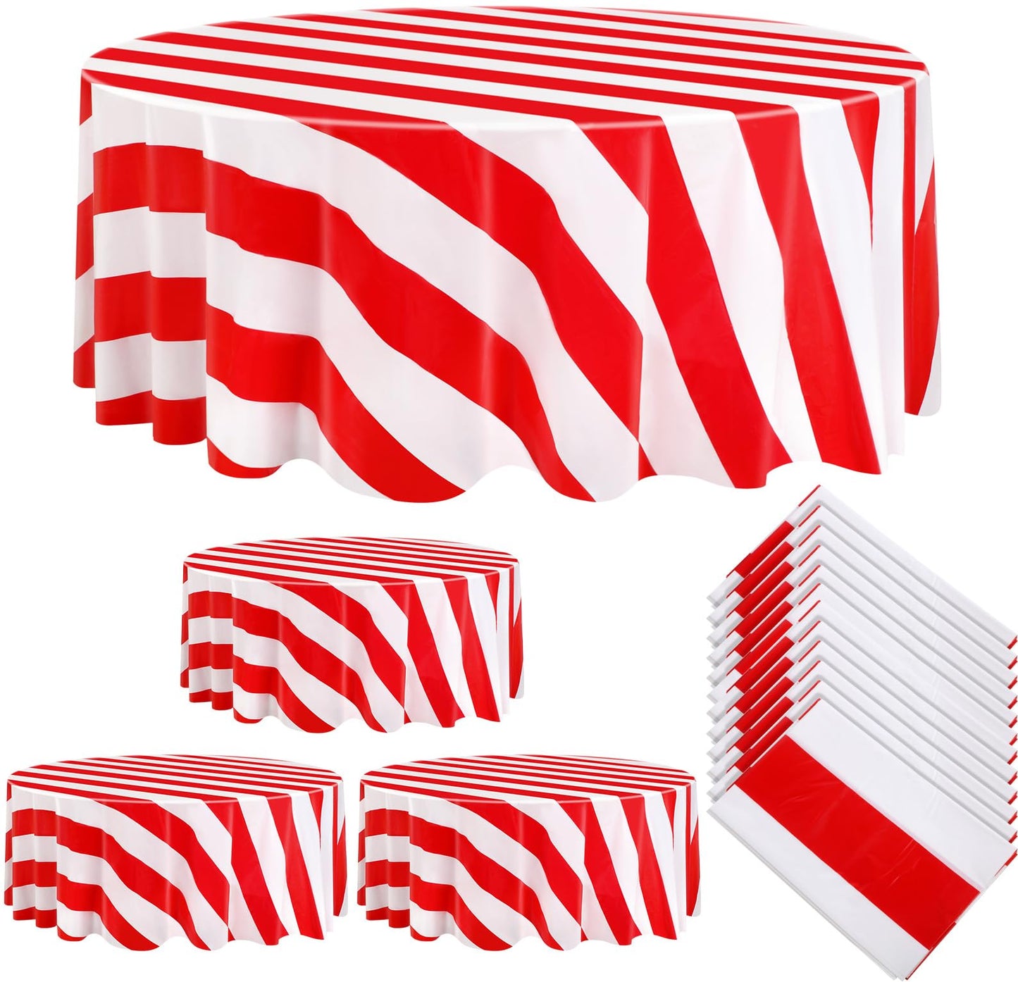 Tatuo 3 Pcs Red and White Round Circus Table Cloth 84 Inch Carnival
