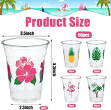 50 PCS Hawaiian Luau Cups 12 oz Plastic Tropical Cups Hawaii Party