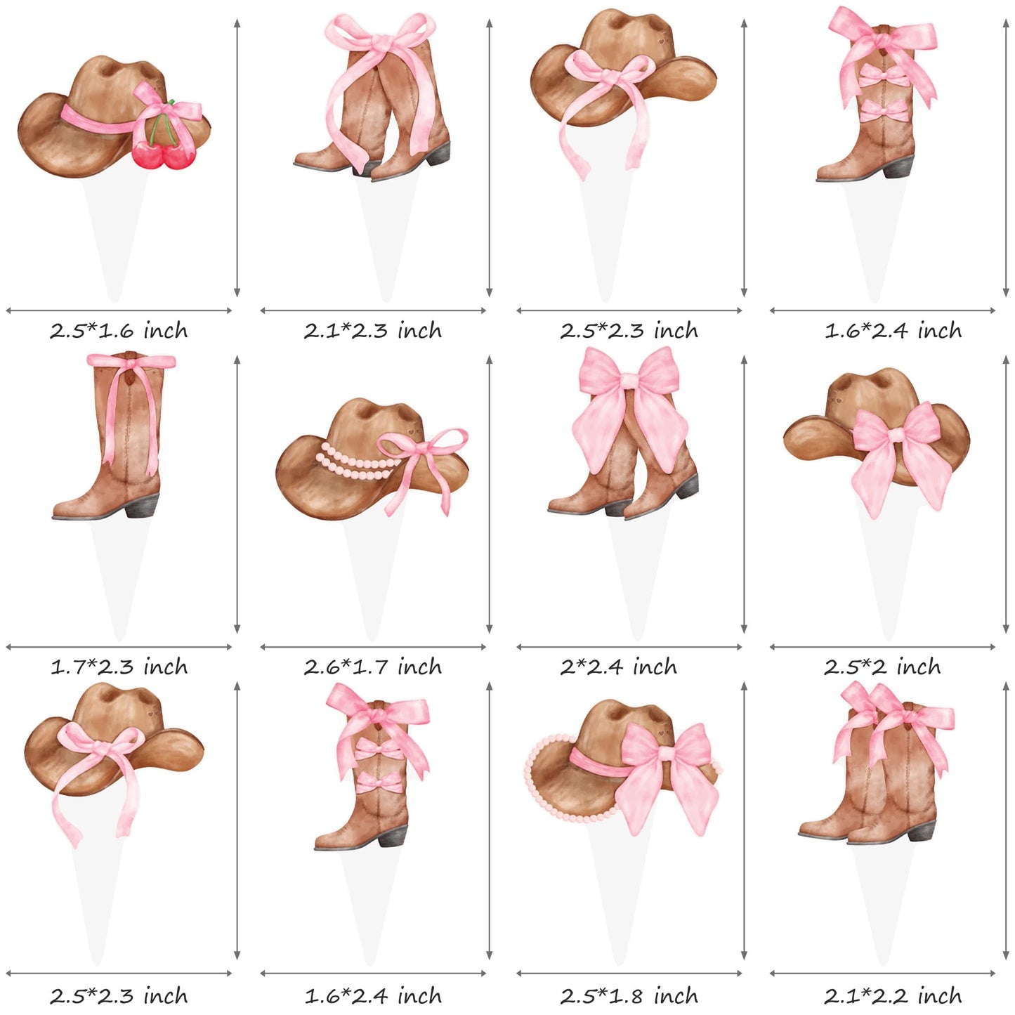 Cowgirl Boots and Hat Pink Bow Cupcake Toppers Coquette Cowgirl Cake