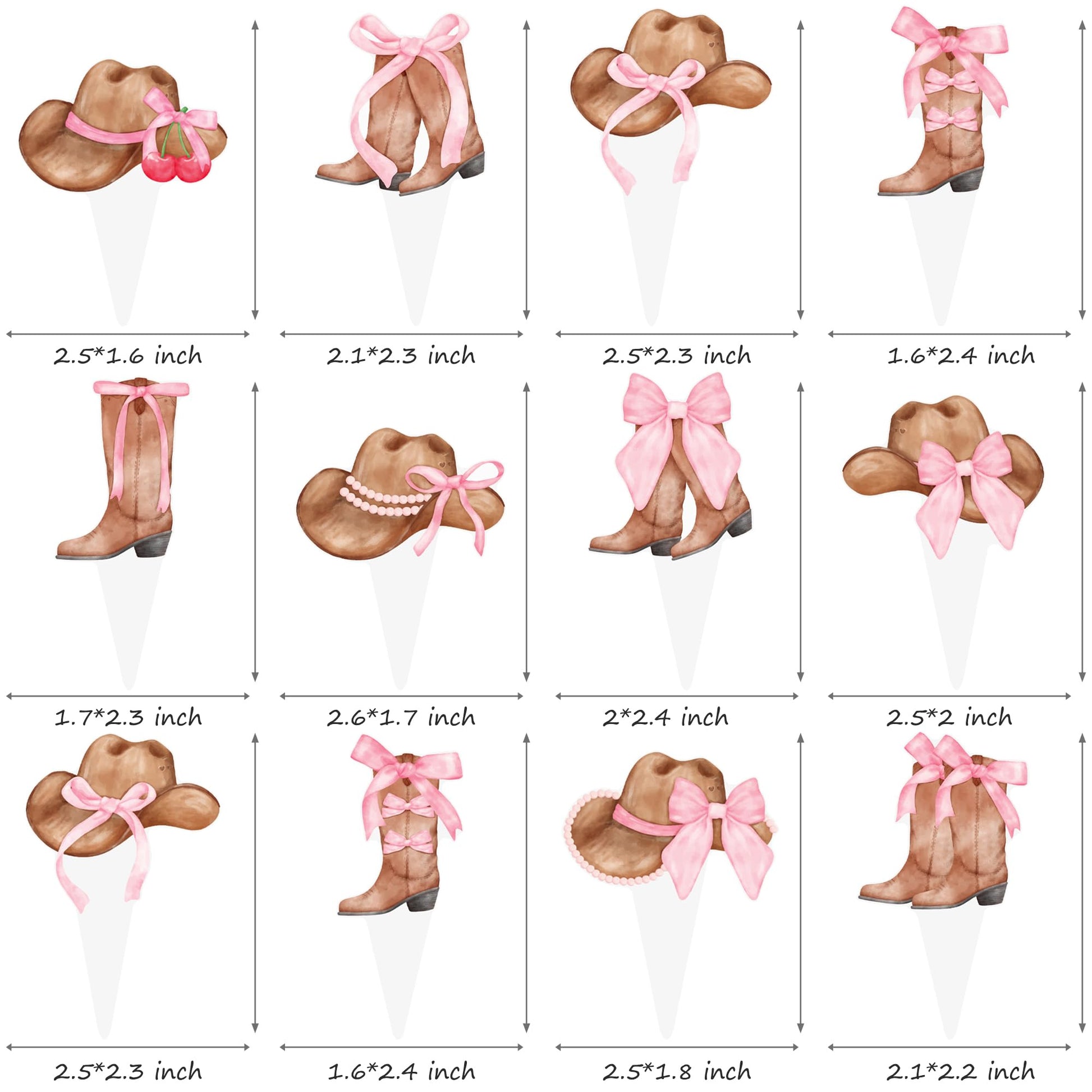 Cowgirl Boots and Hat Pink Bow Cupcake Toppers Coquette Cowgirl Cake