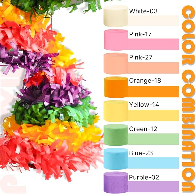 PartyWoo Crepe Paper Streamers 6 Rolls 492ft, Pack of Peach, Purple,