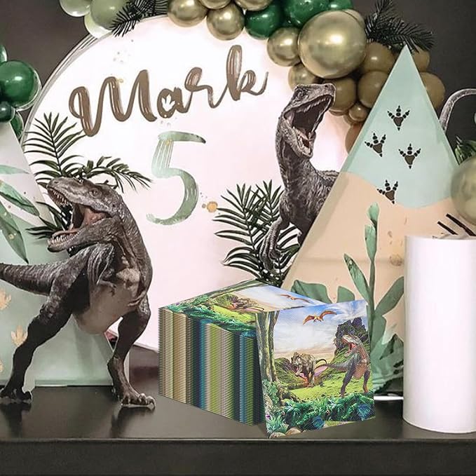 100pcs Dinosaur Napkins 13x13 Inches Disposable Dino Party