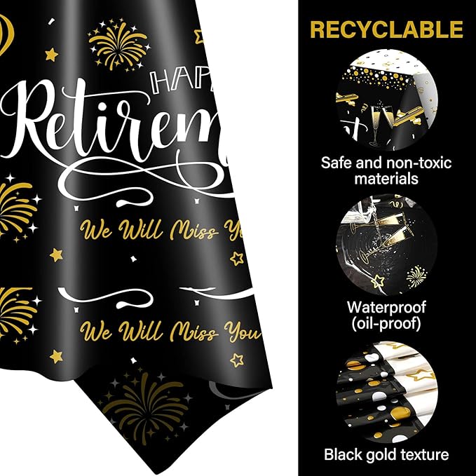 4 Pcs Happy Retirement Tablecloth 54 x 108 Inch Disposable Plastic