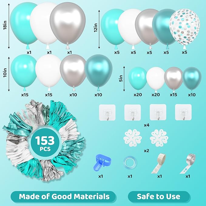 Amandir 153 Pcs Teal Balloons Arch Garland Kit, Different Sizes 18 12