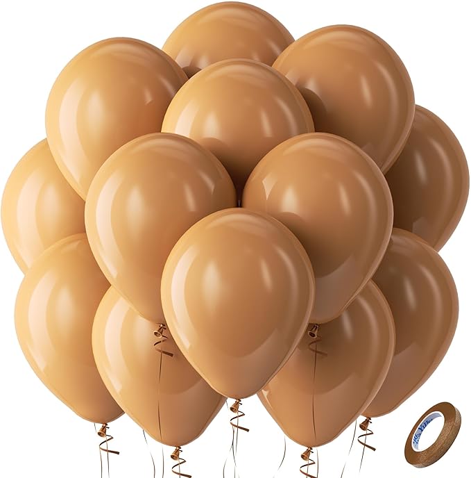 Bezente Tan Latex Party Balloons - 100 Pack 12 inch Round Helium Boho