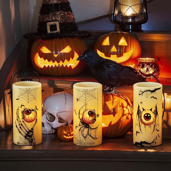 Halloween Flameless Flickering Candles with Timer Battery Operated