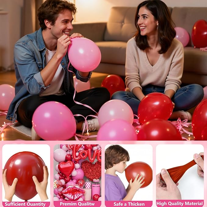 363PCS Valentines Day Balloon Arch Kit with 200 Rose Petals Heart