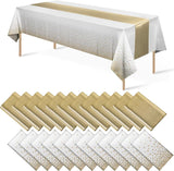 24Pack Disposable Plastic Tablecloths and Satin Table Runner Set