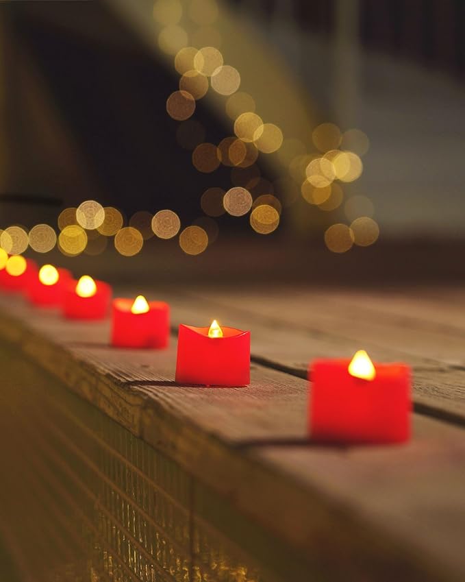 Homemory Red Tea Lights Candles Battery Operated, 200+Hour Flameless