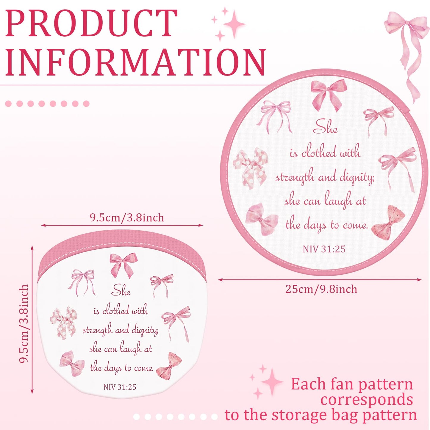 Gejoy 24 Pcs Pink Bow Foldable Fan Style Summer Flower Handheld Round