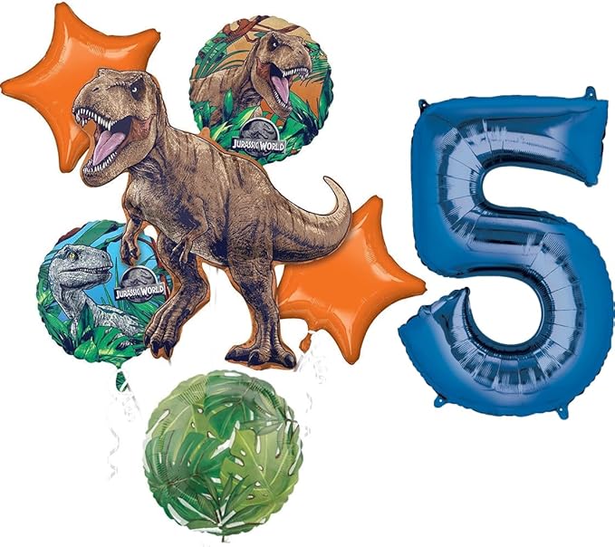 Jurassic Dinosaur World 5th Birthday Party Supplies Foil Balloon