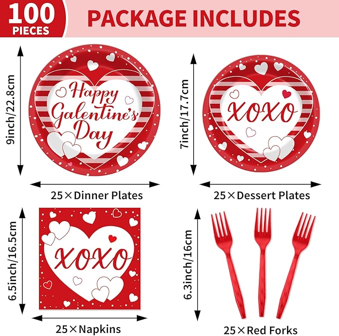 100pcs Galentine's Day Party Supplies Valentine's Day Paper Plates