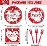 100pcs Galentine's Day Party Supplies Valentine's Day Paper Plates