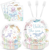 96 Pcs Under the Sea Party Decorations Ocean Plates and Napkins Sea