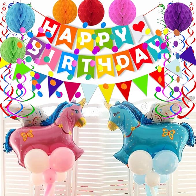 FECEDY Colorful Happy Birthday Banner Paper Triangle Flag Bunting