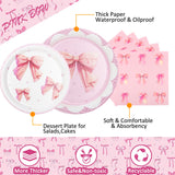 Pink Bow Party Plates and Napkins Supplies - 25 Disposable Plates, 25